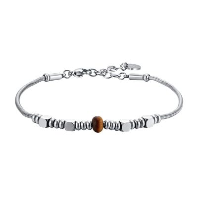 Luca Barra Bracciale Acciaio e Pietra Occhio di TIgre