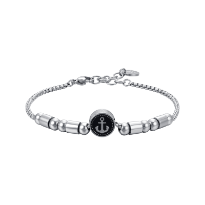 Luca Barra Bracciale Acciaio Smalto Nero con Ancora