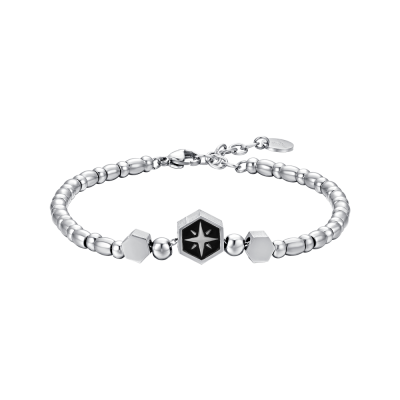 Luca Barra Bracciale Acciaio Smalto Nero con Rosa Dei Venti