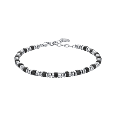 Luca Barra Bracciale Acciaio e Pietre Nere