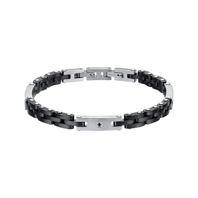 Luca Barra Bracciale Acciaio Ceramica Nera e Cristallo