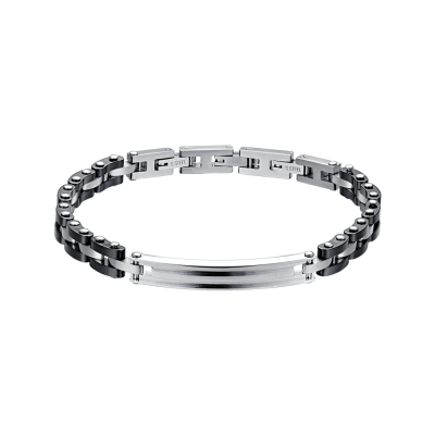 Luca Barra Bracciale Acciaio Ceramica Nera e Piastra
