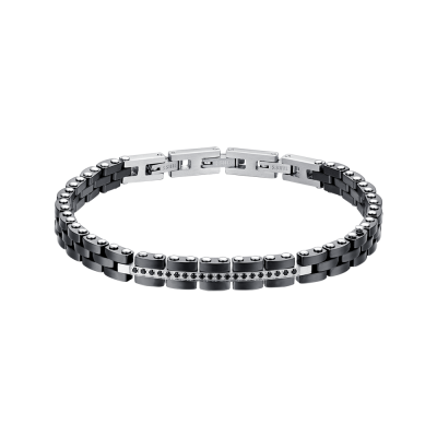 Luca Barra Bracciale Acciaio Ceramica e Cristalli Neri