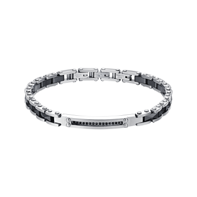 Luca Barra Bracciale Acciaio Ceramica e Piastra con Cristalli