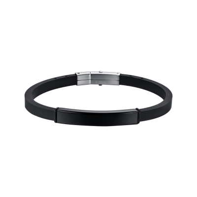 Luca Barra Bracciale Silicone con Piastra Acciaio Nera
