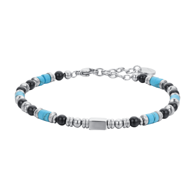 Luca Barra Bracciale Acciaio Agata Nera e Turchese
