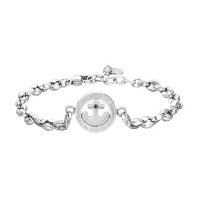 Luca Barra Bracciale Acciaio Ancora e Cristallo Nero