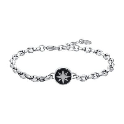 Luca Barra Bracciale Acciaio Con Rosa Dei Venti Ip Nero