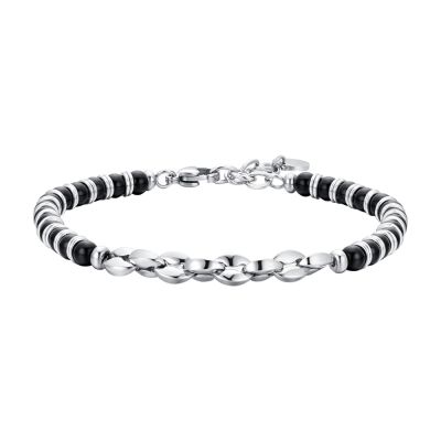 Luca Barra Bracciale Acciaio Pietra Agata Nera