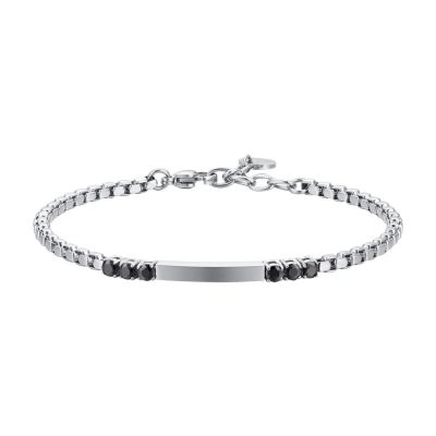Luca Barra Bracciale Acciaio Piastra e Zirconi Neri
