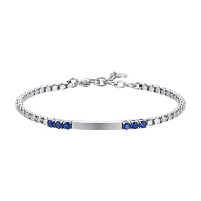 Luca Barra Bracciale Acciaio Piastra e Zirconi Blu