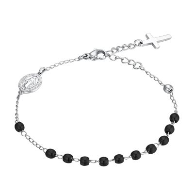 Luca Barra Bracciale Rosario Acciaio Sfere Nere