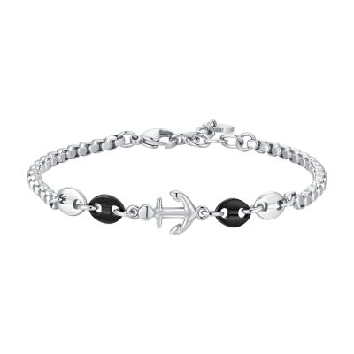 Luca Barra Bracciale Acciaio Ip Nero e Ancora