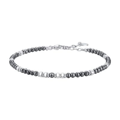 Luca Barra Bracciale Acciaio Sfere Ematite Grigia