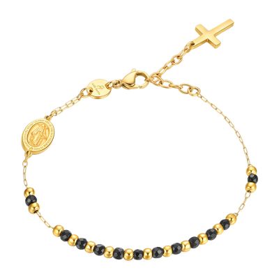 Luca Barra Rosario Acciaio Gold Ematite Nera e Madonnina