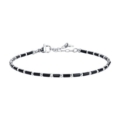 Luca Barra Bracciale Acciaio Ematite e Agata Nera