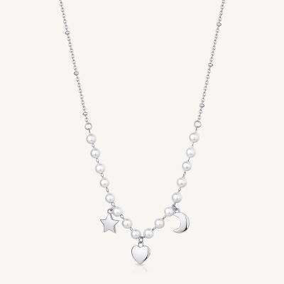 Brosway Collana Acciaio Perle Cuore Stella e Luna Chant