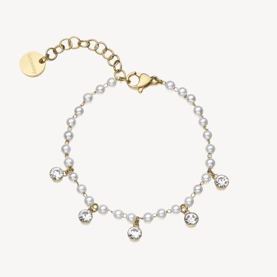 Brosway Bracciale Acciaio Gold Perle e Cristalli Chant