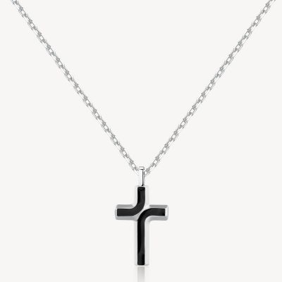 Brosway Collana Uomo Acciaio Croce Smalto Nero Backliner