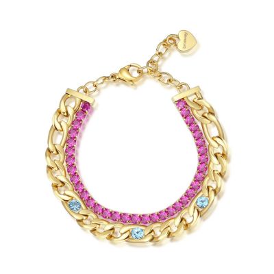 Brosway Tennis 2 Fili Catena Gold Zirconi Rubino Desideri