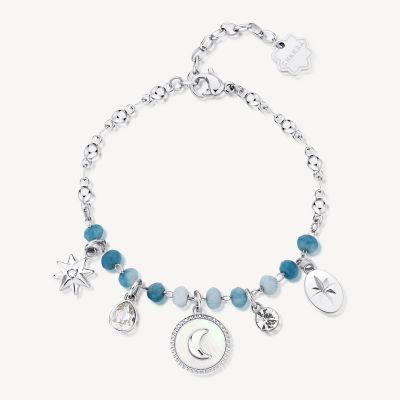 Brosway Bracciale Donna Acciaio e Calcedonio Turchese Luna e Cristalli Chakra