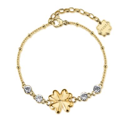 Brosway Bracciale Acciaio Gold Quadrifoglio e Cristalli Chakra