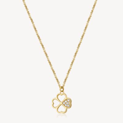 Brosway Collana Acciaio Gold Quadrifoglio e Zirconi Chakra