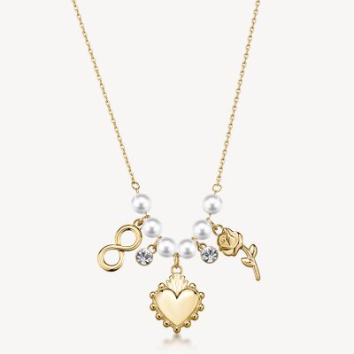 Brosway Collana Acciaio Gold Perle e Charm Chakra