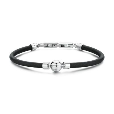 Brosway Bracciale Pelle Nera e Sfera Acciaio Origin