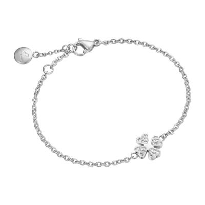 Luca Barra Bracciale Acciaio Quadrifoglio Zirconato