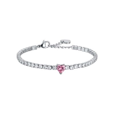 Luca Barra Tennis Donna Acciaio Cristalli Bianchi e Cuore Rosa