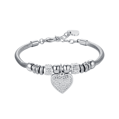 Luca Barra Bracciale Donna Acciaio Cuore e Cristalli
