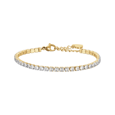 Luca Barra Tennis Acciaio Gold Cristalli Bianchi 4 mm