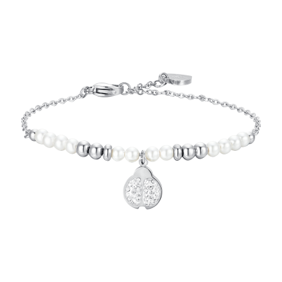 Luca Barra Bracciale Acciaio Perle e Coccinella