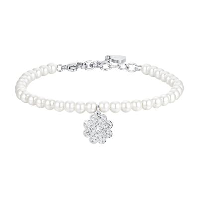Luca Barra Bracciale Acciaio Perle e Quadrifoglio