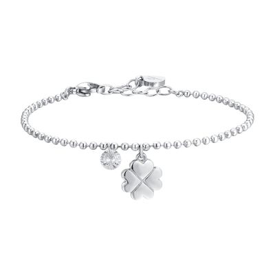 Luca Barra Bracciale Acciaio Quadrifoglio e Cristallo