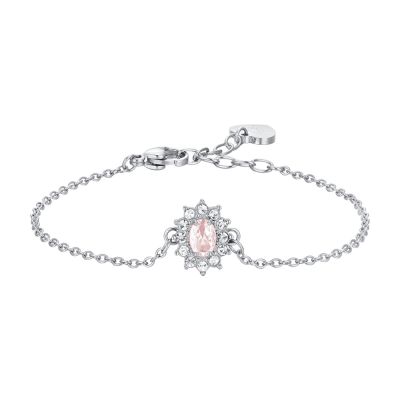 Luca Barra Bracciale Acciaio Cristalli e Zircone Rosa
