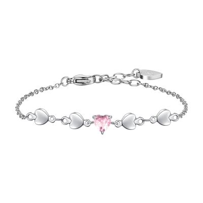 Luca Barra Bracciale Acciaio Cuori e Zircone Rosa