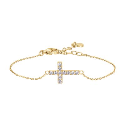 Luca Barra Bracciale Acciaio Gold Croce e Zirconi