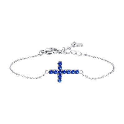 Luca Barra Bracciale Acciaio Croce e Zirconi Blu