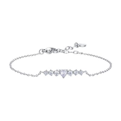 Luca Barra Bracciale Acciaio Cuore e Cristalli Bianchi