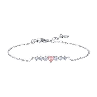Luca Barra Bracciale Acciaio Cuore Rosa e Cristalli Bianchi