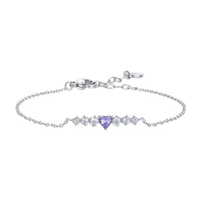 Luca Barra Bracciale Acciaio Cuore Viola e Cristalli Bianchi