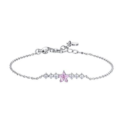 Luca Barra Bracciale Acciaio Stella Rosa e Cristalli Bianchi