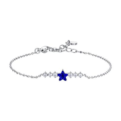 Luca Barra Bracciale Acciaio Stella Blu e Cristalli Bianchi