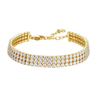 Luca Barra Tennis Acciaio Gold Zirconi Bianchi