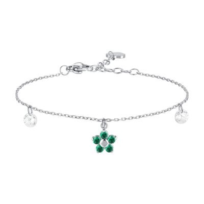 Luca Barra Bracciale Acciaio Fiore Zirconi Verdi