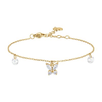 Luca Barra Bracciale Acciaio Gold Farfalla Zirconi Bianchi