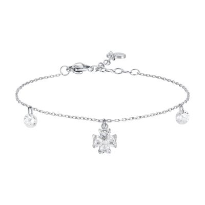 Luca Barra Bracciale Acciaio Quadrifoglio Zirconi Bianchi