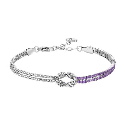 Luca Barra Bracciale Acciaio Con Nodo e Zirconi Viola
